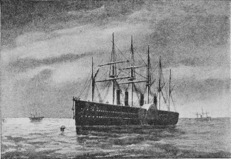 Fig. 42.&mdash;S.S. Great Eastern with 1865 Cable at Bows;
Depth, 2 Miles.