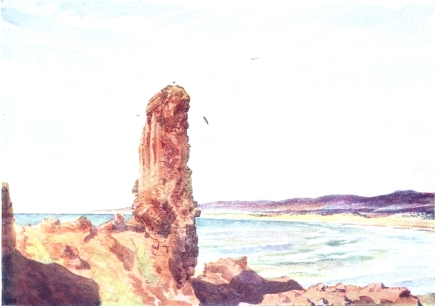 RUINS OF THE CRUSADERS’ BANQUETING HALL, ATHLEET

The springs of the Gothic arches can be traced on the high brick wall.
The hills to the right form the lower western slopes of Mount Carmel,
covered with oak woods.