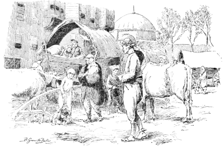Refugees

Nearly all the narrow streets were blocked by rows of waggons, drawn by
oxen, conveying fugitives from Thrace and Macedonia.