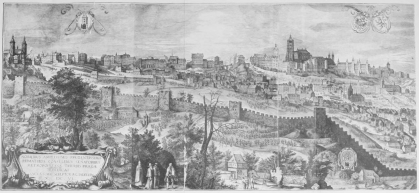 Section I.

View of Prague during the Reign of Rudolph II. (In 3 Sections).

After Sadeler’s Famous Engraving,

The Inscription on it states that in 1606, Ag. Sadeler, Engraver to His
Sacred Majesty, dedicated it to the noble, most worthy, and most prudent
Primators, Consuls and Senators of the Metropolitan Threefold Town of
Prague.