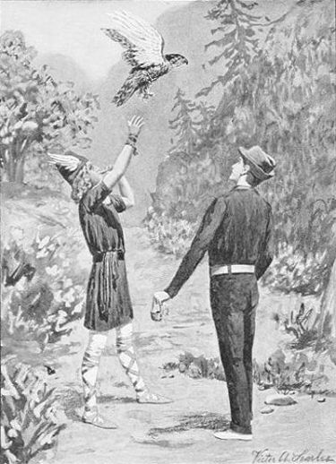 "WITH A STRONG MOTION THEN HE THREW HIS HAWK
UPWARD."