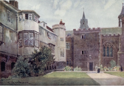 AN OLD COURT IN QUEENS’ COLLEGE

This is the Cloister Court. In the quaint sixteenth century buildings on
the left is the Gallery, and facing the spectator is the doorway into
the First Court. The Hall is seen on the right of this doorway.