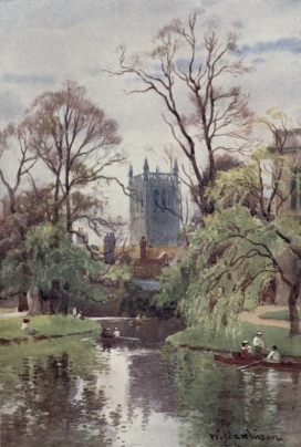 THE TOWER OF ST. JOHN’S COLLEGE CHAPEL FROM THE RIVER

Trinity College Library lies on the right, through the trees.