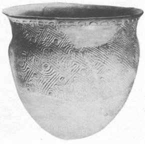 Lamar Complicated Stamped jar. Clearly defined stamping more common in early Lamar period. Height, 9&frac14; inches.