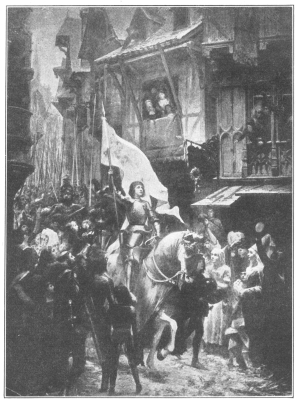 The victorious return of Joan of Arc to Orleans.

From the painting by J. J. Scherer