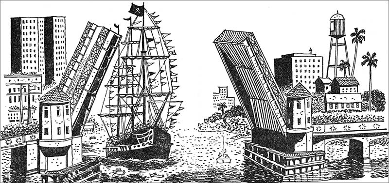 A
drawbridge swung up