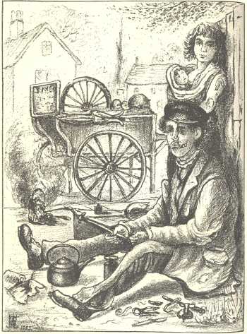 A scissor-grinding gipsy.  &ldquo;Scissors to grind&rdquo;