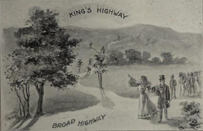 Let us follow this shining path. hopefully urged Miss
Church-Member. But it is too rough and steep for Mr. World.