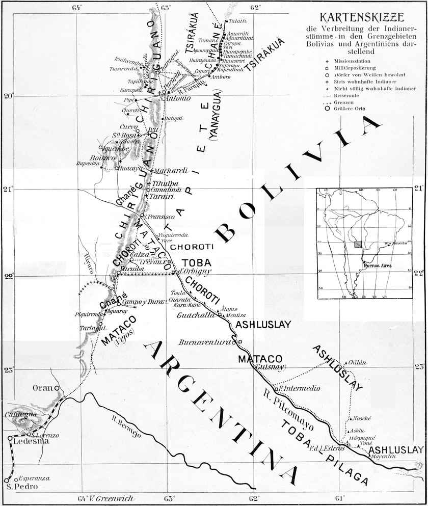 Verbreitung der
  Indianerstämme Boliviens und Argentiniens