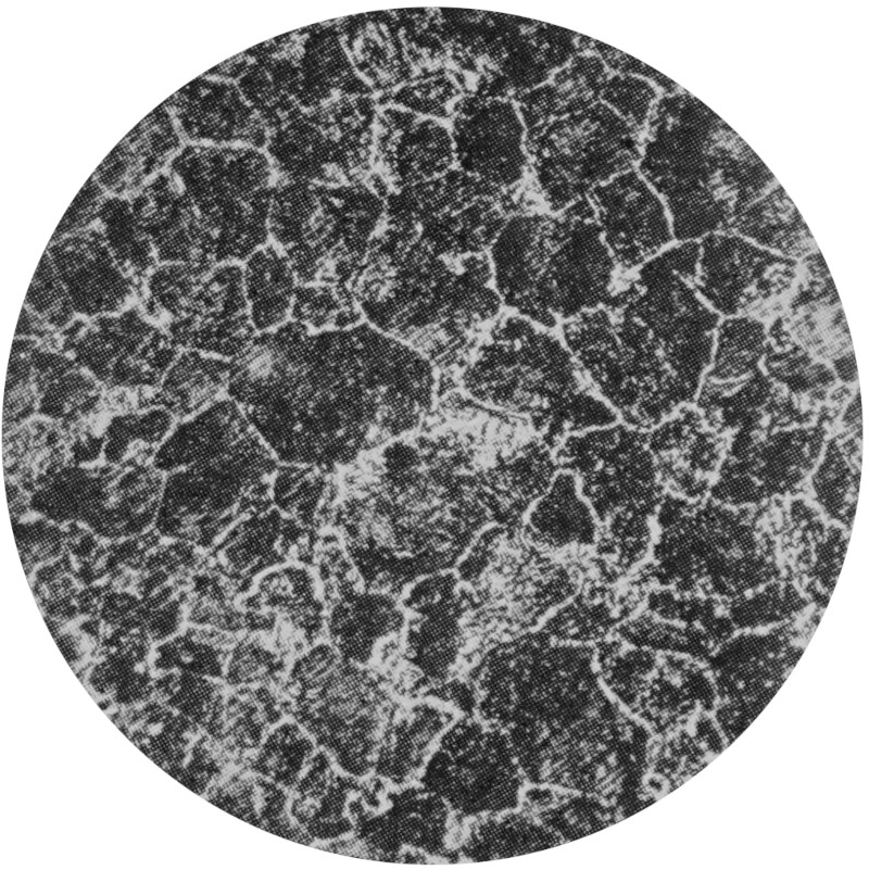 In the enlarged section of a hyper-eutectoid steel
                 rod, the pearlites are sharply delineated by cementites.