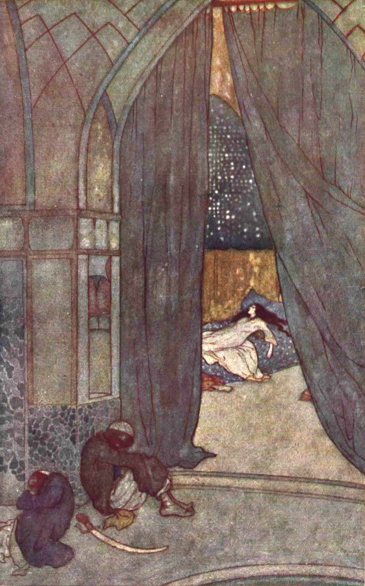 Er sah schwarze Eunuchen schlafend liegen.