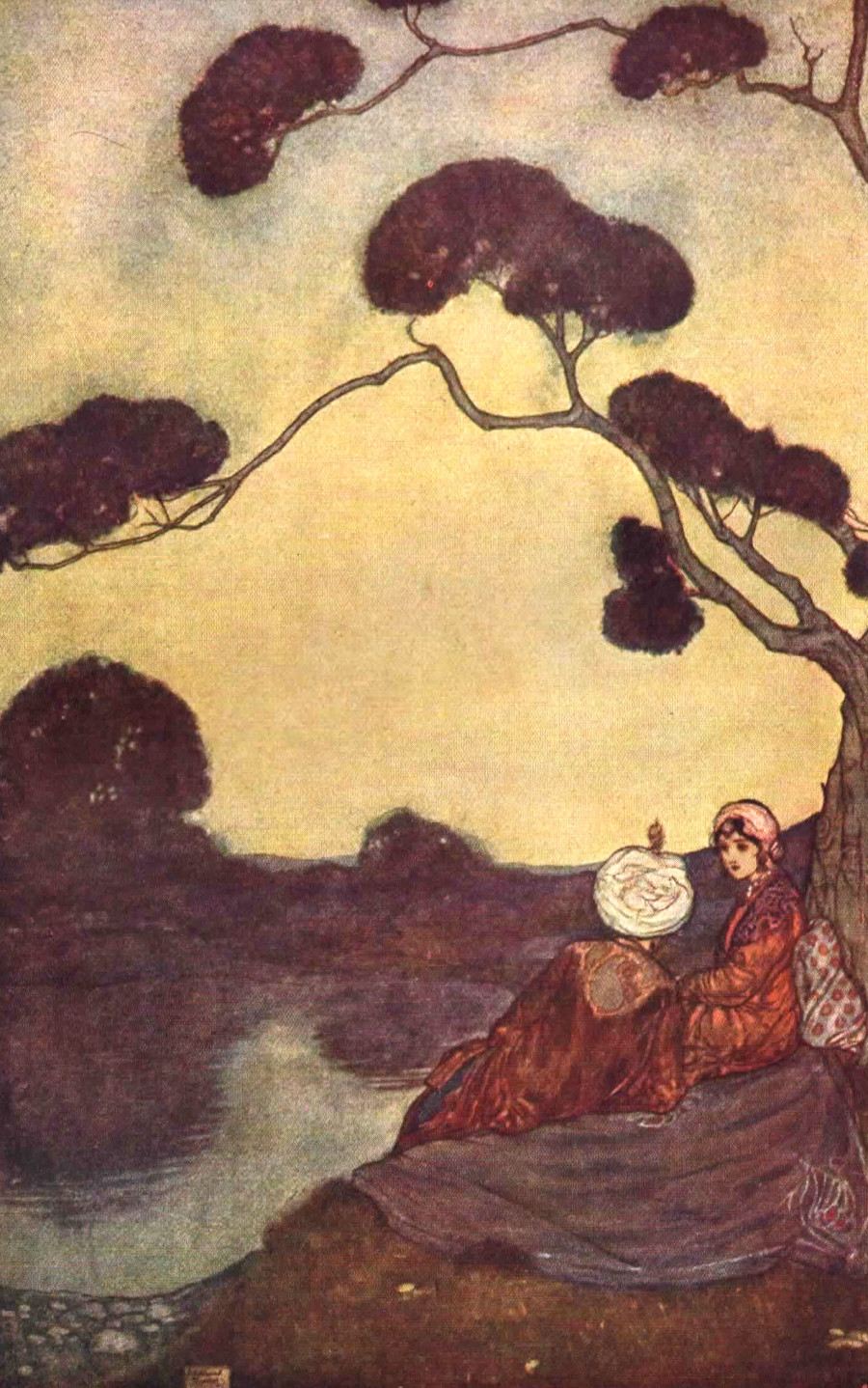 Sie saßen am See und trösteten sich mit süßer Liebe.