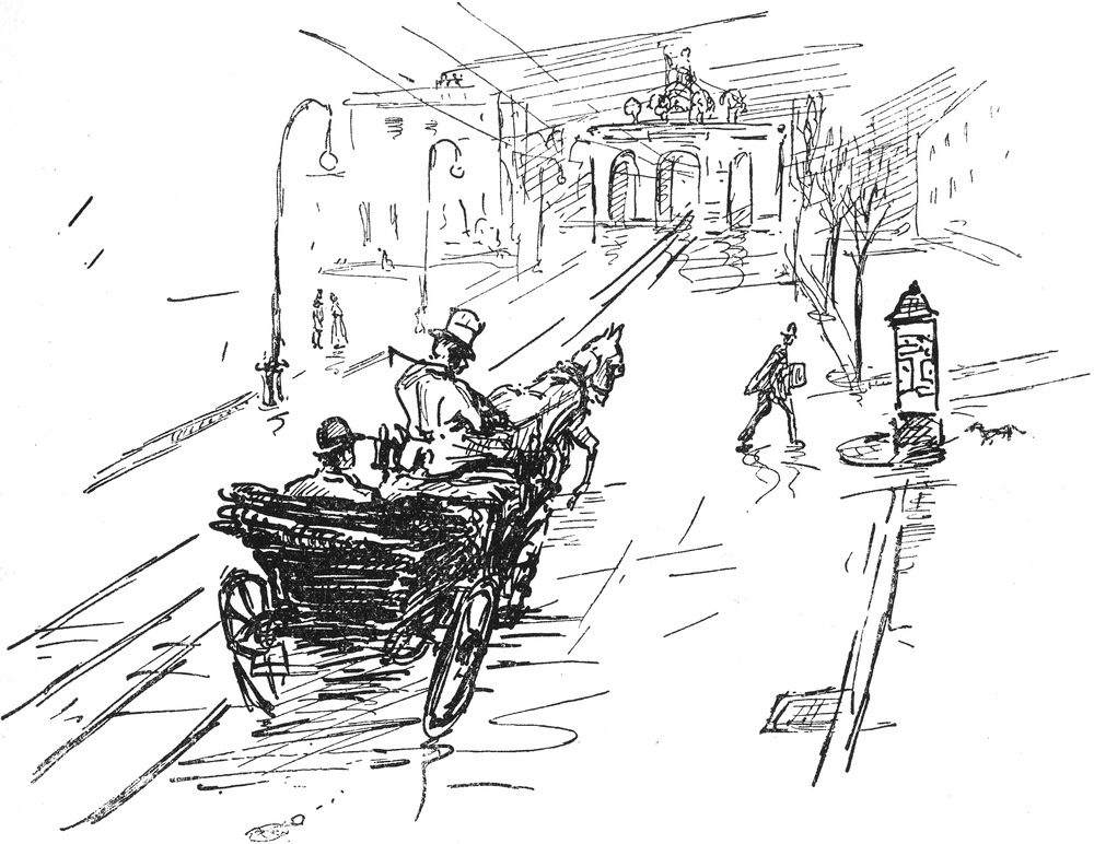 Droschkenfahrt mit einem
  dicken Bündel Geld