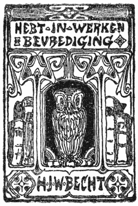 Uitgeverslogo H. J. W. BECHT met motto: HEBT IN WERKEN BEVREDIGING.