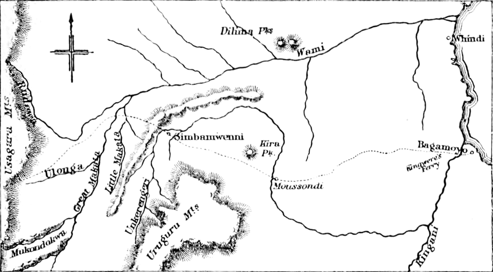 Landkarte der Gegend östlich
  der Usagara-Berge