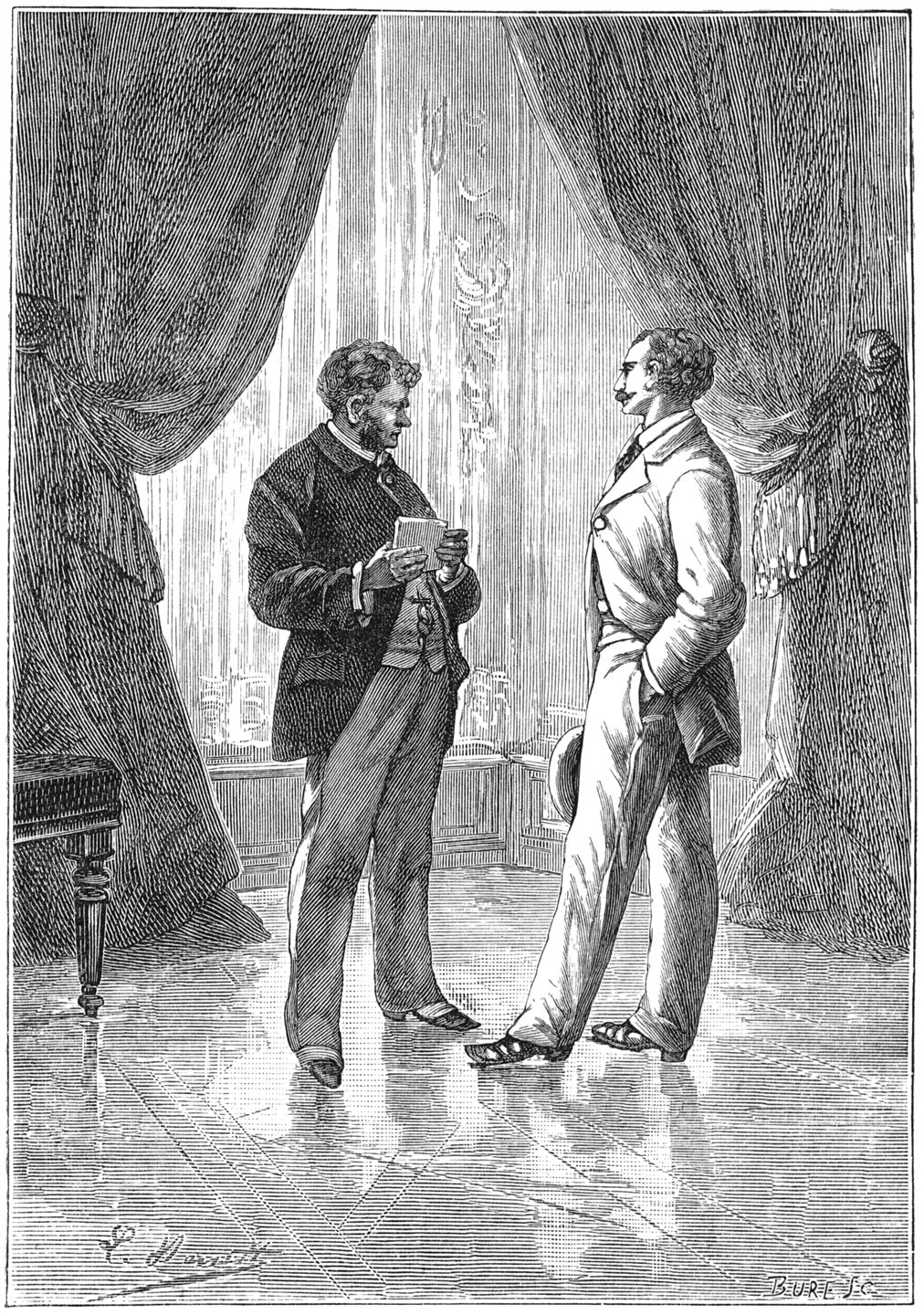 De bankier bekeek het niet zonder nieuwsgierigheid. (Bladz. 46.)