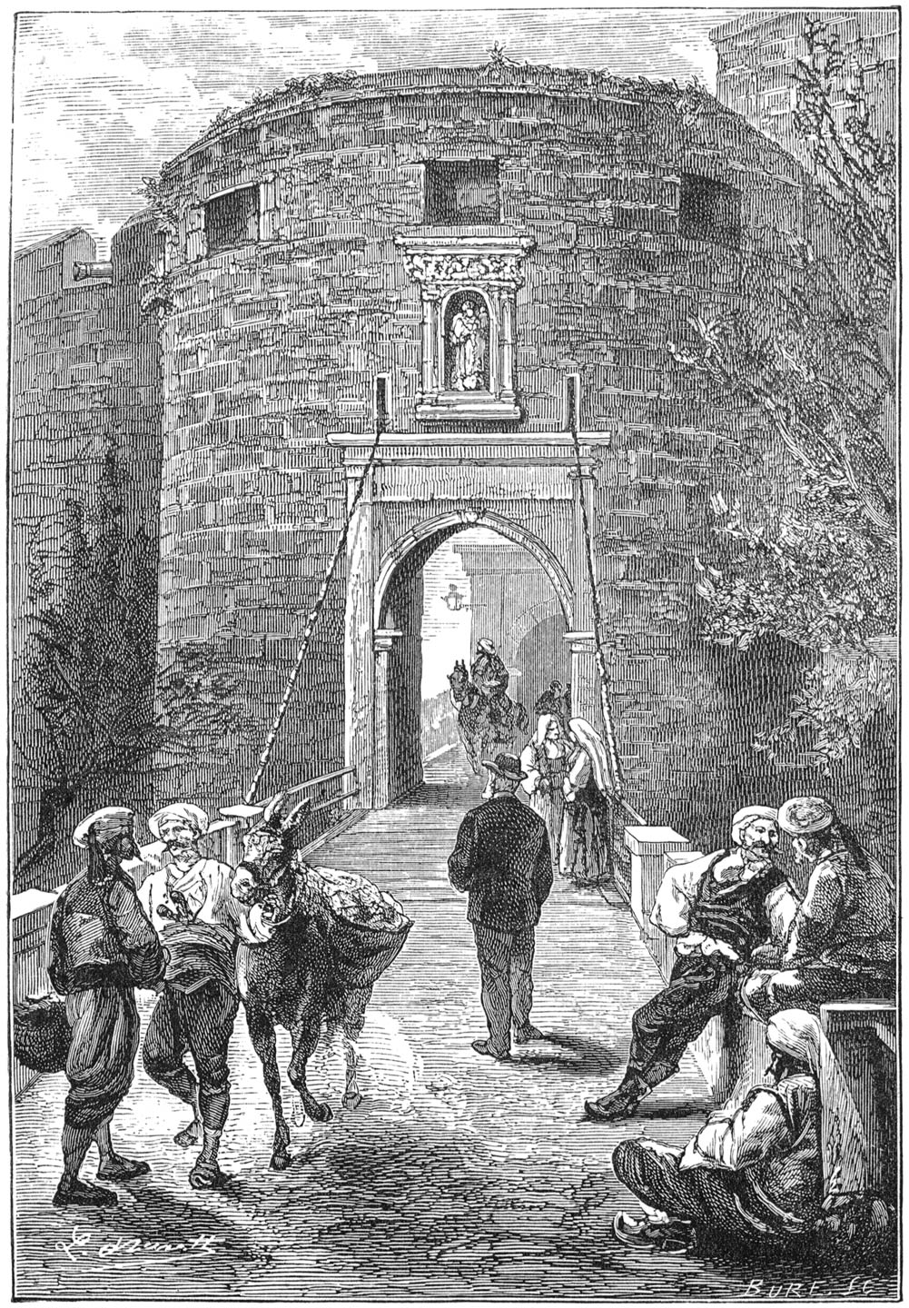 De poort was open en verleende dwars door dien drievoudigen band toegang tot het binnenste der stad. (Bladz. 211.)