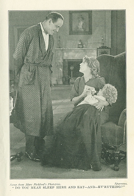 <i>Scene from Mary Pickford's Photoplay</i>. <i>Sparrows</i>. "DO YOU MEAN SLEEP HERE AND EAT--AND--EV'RYTHING?"